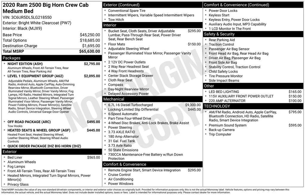 ram ram 2500 pickup 2020 3C6UR5DL5LG218550 image